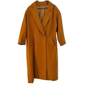 Perry Ellis Vintage 80’s wool longline tan peacoat jacket size 10/large